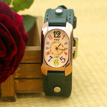 New Cow Leather Strap Color Digital Rectangle Women Bracelet Watches - Female Bronze Quartz Leisure Watches - The Jewellery Supermarket